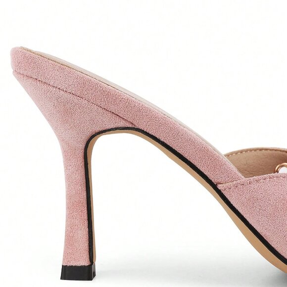 Pink Casual Women's High Heel Suede Pointy Mules - Picture 6 of 6